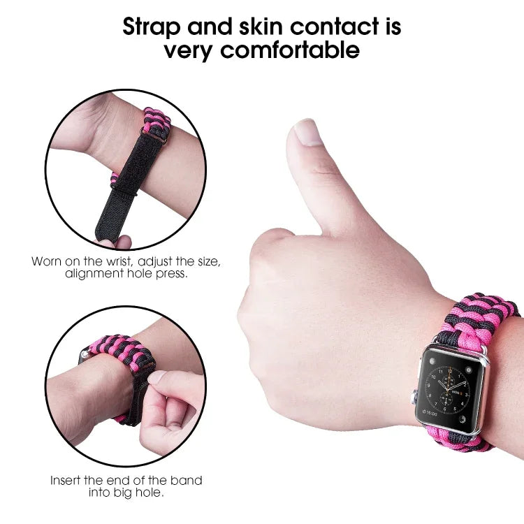 Paracord-Nylonarmband mit Klettverschluss, schlicht gewebt, für Apple Watch Series 8 &amp; 7 (41 mm), SE 2 &amp; 6, SE 5 &amp; 4 (40 mm) und Apple Watch Ultra (49 mm), Series 8 &amp; 7 (45 mm) sowie SE 2 &amp; 6, SE 5 &amp; 4 (44 mm).