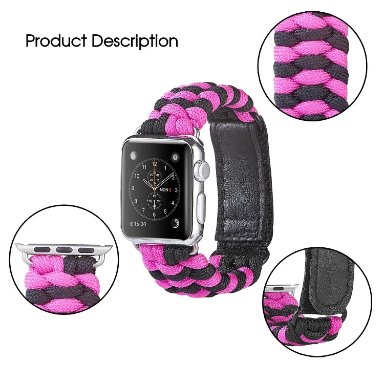 Paracord-Nylonarmband mit Klettverschluss, schlicht gewebt, für Apple Watch Series 8 &amp; 7 (41 mm), SE 2 &amp; 6, SE 5 &amp; 4 (40 mm) und Apple Watch Ultra (49 mm), Series 8 &amp; 7 (45 mm) sowie SE 2 &amp; 6, SE 5 &amp; 4 (44 mm).