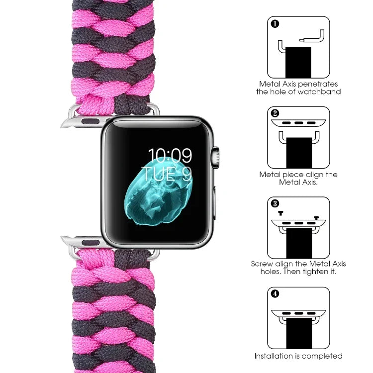 Paracord-Nylonarmband mit Klettverschluss, schlicht gewebt, für Apple Watch Series 8 &amp; 7 (41 mm), SE 2 &amp; 6, SE 5 &amp; 4 (40 mm) und Apple Watch Ultra (49 mm), Series 8 &amp; 7 (45 mm) sowie SE 2 &amp; 6, SE 5 &amp; 4 (44 mm).