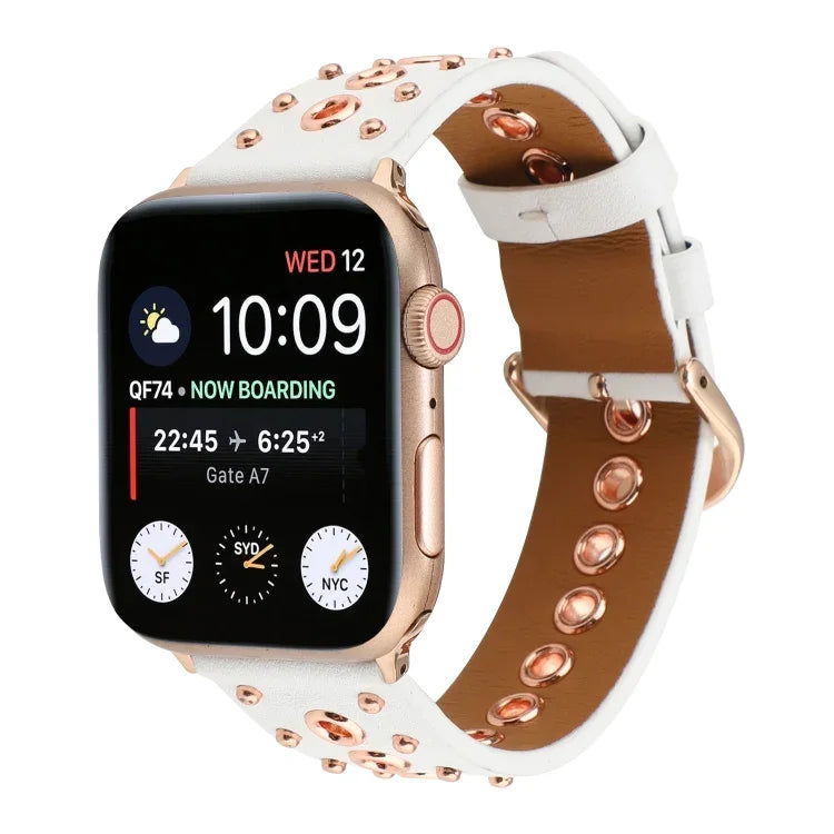 Punk-Nieten-Uhrenarmband aus echtem Leder, passend für Apple Watch Series 7 (41 mm), 6, SE, 5 und 4 (40 mm) sowie Apple Watch Ultra (49 mm), Series 8 und 7 (45 mm) und SE 2, 6, SE, 5 und 4 (44 mm).