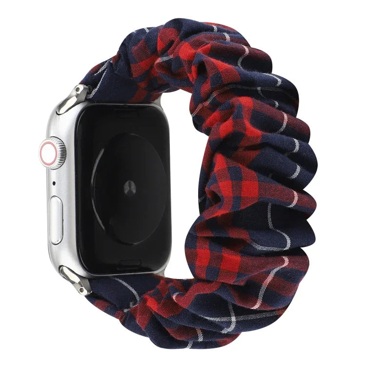 Plaid-Blumenmuster Stoff-Haarband-Uhrenarmband, für Apple Watch Ultra 49mm / Series 8&7 45mm / SE 2&6&SE&5&4 44mm / 3&2&1 42mm, für Apple Watch Series 8&7 41mm / SE 2&6&SE&5&4 40mm / 3&2&1 38mm