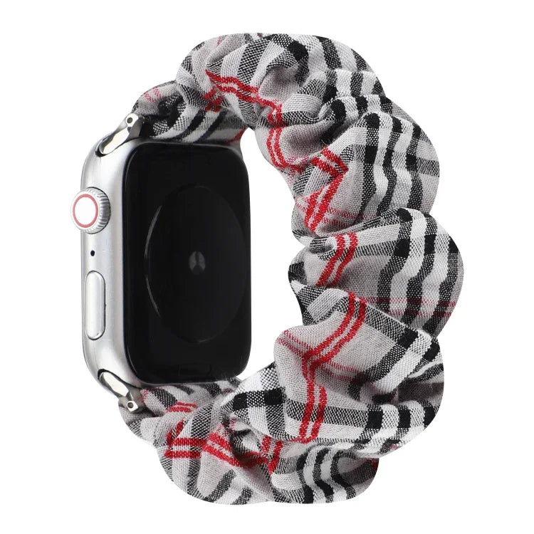 Plaid-Blumenmuster Stoff-Haarband-Uhrenarmband, für Apple Watch Ultra 49mm / Series 8&7 45mm / SE 2&6&SE&5&4 44mm / 3&2&1 42mm, für Apple Watch Series 8&7 41mm / SE 2&6&SE&5&4 40mm / 3&2&1 38mm