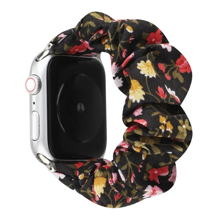 Plaid-Blumenmuster Stoff-Haarband-Uhrenarmband, für Apple Watch Ultra 49mm / Series 8&7 45mm / SE 2&6&SE&5&4 44mm / 3&2&1 42mm, für Apple Watch Series 8&7 41mm / SE 2&6&SE&5&4 40mm / 3&2&1 38mm