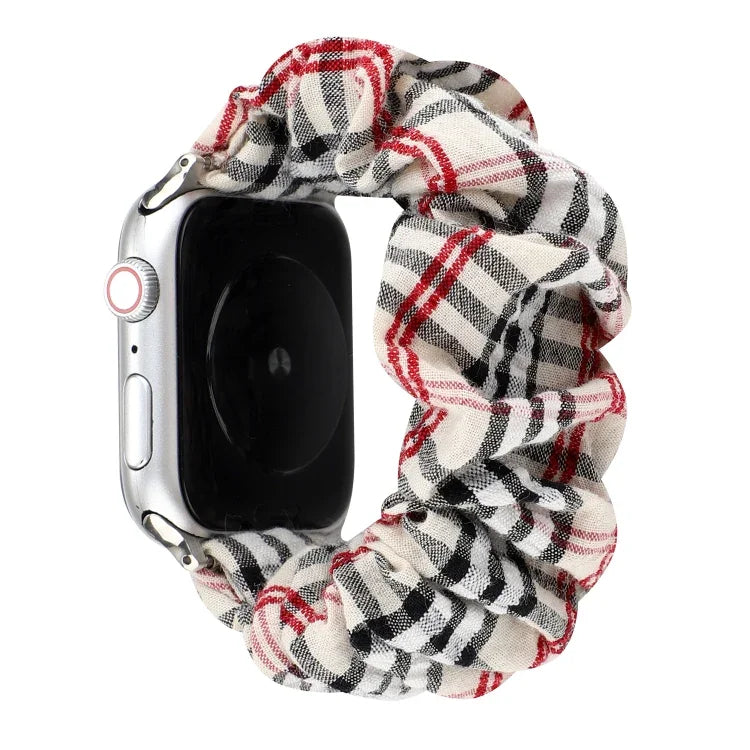 Plaid-Blumenmuster Stoff-Haarband-Uhrenarmband, für Apple Watch Ultra 49mm / Series 8&7 45mm / SE 2&6&SE&5&4 44mm / 3&2&1 42mm, für Apple Watch Series 8&7 41mm / SE 2&6&SE&5&4 40mm / 3&2&1 38mm