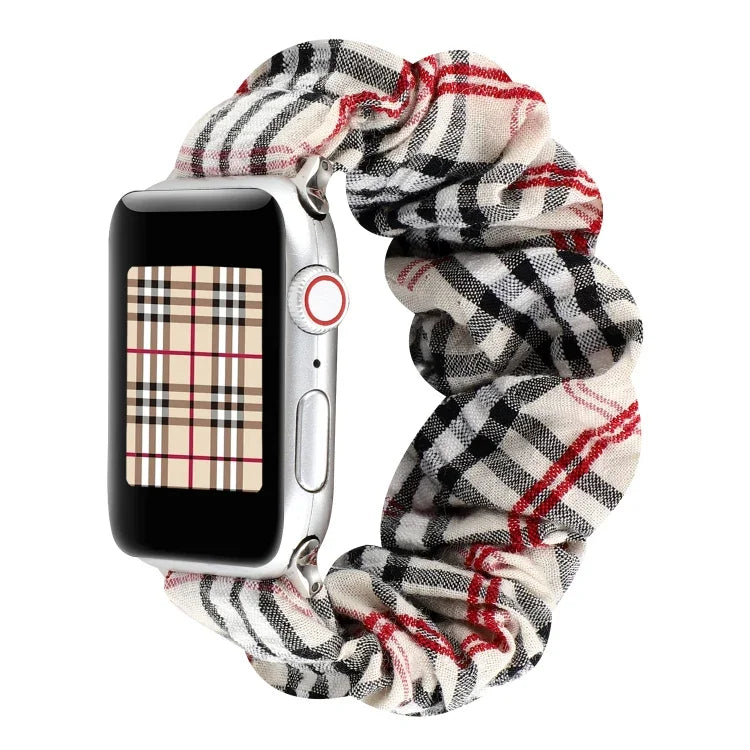 Plaid-Blumenmuster Stoff-Haarband-Uhrenarmband, für Apple Watch Ultra 49mm / Series 8&7 45mm / SE 2&6&SE&5&4 44mm / 3&2&1 42mm, für Apple Watch Series 8&7 41mm / SE 2&6&SE&5&4 40mm / 3&2&1 38mm