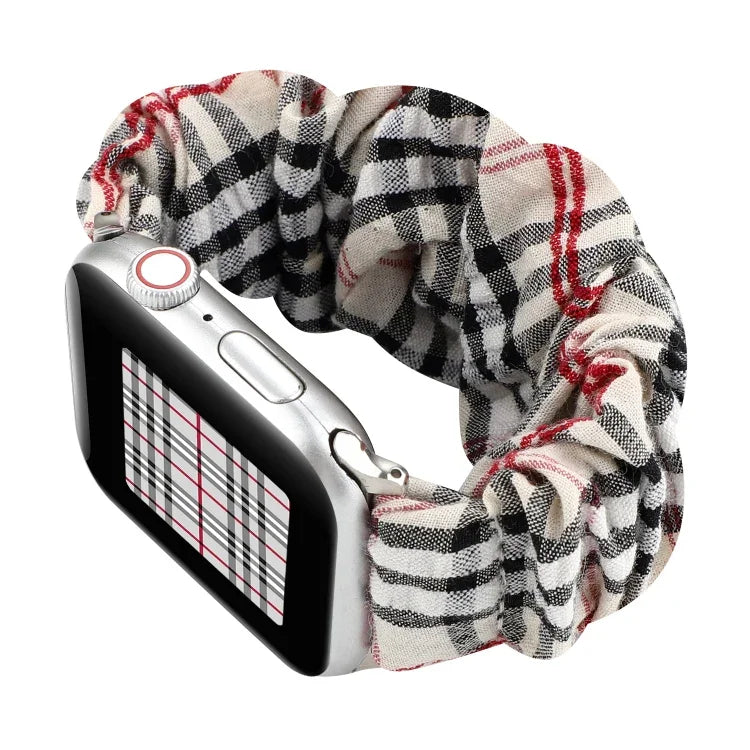 Plaid-Blumenmuster Stoff-Haarband-Uhrenarmband, für Apple Watch Ultra 49mm / Series 8&7 45mm / SE 2&6&SE&5&4 44mm / 3&2&1 42mm, für Apple Watch Series 8&7 41mm / SE 2&6&SE&5&4 40mm / 3&2&1 38mm