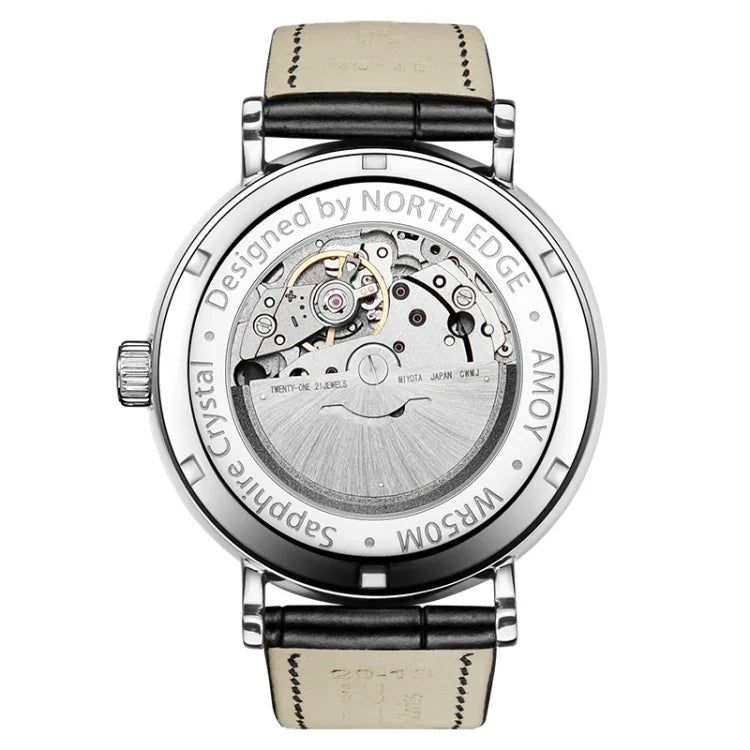 NORTH EDGE AMOY Multifunktionale Business Herrenuhr Wasserdichte Leder Mechanische Uhr