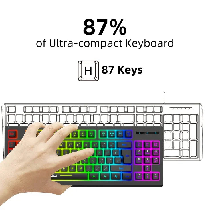 HXSJ L100 87 Tasten RGB Hintergrundbeleuchtete Folien-2.4G-Funk-Tastatur