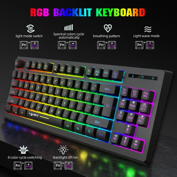 HXSJ L100 87 Tasten RGB Hintergrundbeleuchtete Folien-2.4G-Funk-Tastatur