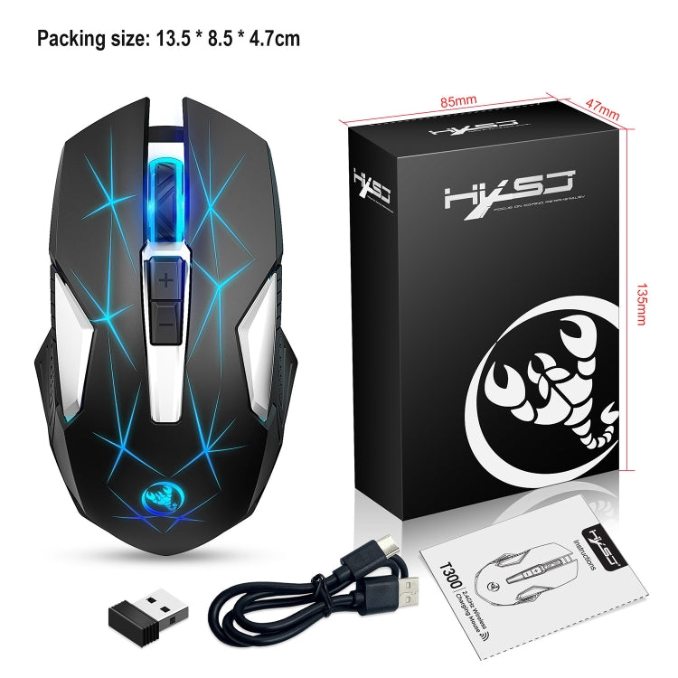 HXSJ T300 7 Tasten 2400DPI 2.4G Bunte leuchtende kabellose Maus, T300 Schwarz, T300 Weiß