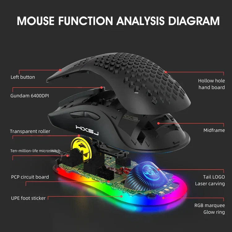HXSJ X600 6 Tasten RGB leuchtende Makro-Programmierbare Kabelgebundene Gaming-Maus, X600