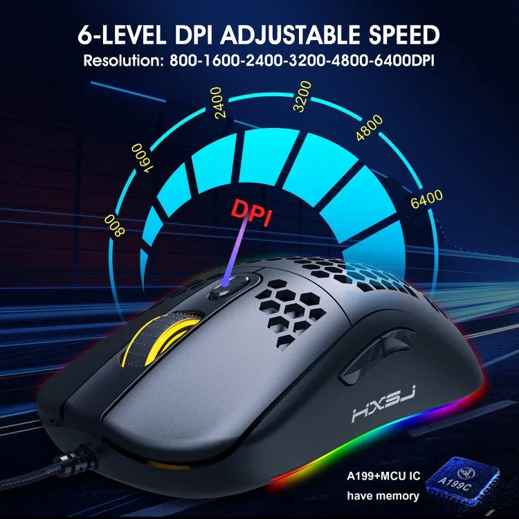 HXSJ X600 6 Tasten RGB leuchtende Makro-Programmierbare Kabelgebundene Gaming-Maus, X600