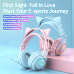 T25 RGB Stereo Katzenohren Bluetooth Kabellose Kopfhörer mit Abnehmbarem Mikrofon