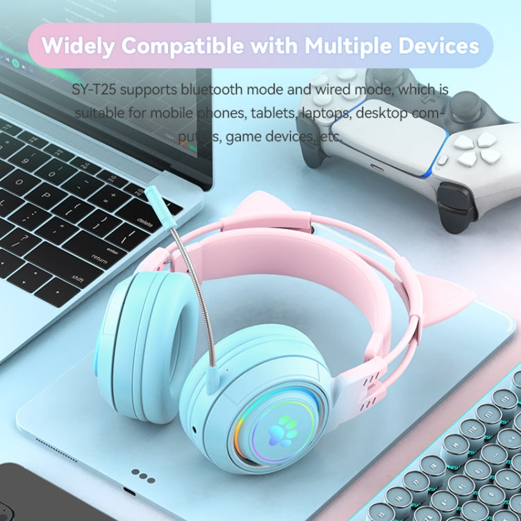 T25 RGB Stereo Katzenohren Bluetooth Kabellose Kopfhörer mit Abnehmbarem Mikrofon