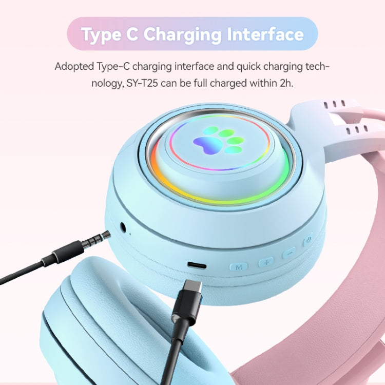 T25 RGB Stereo Katzenohren Bluetooth Kabellose Kopfhörer mit Abnehmbarem Mikrofon