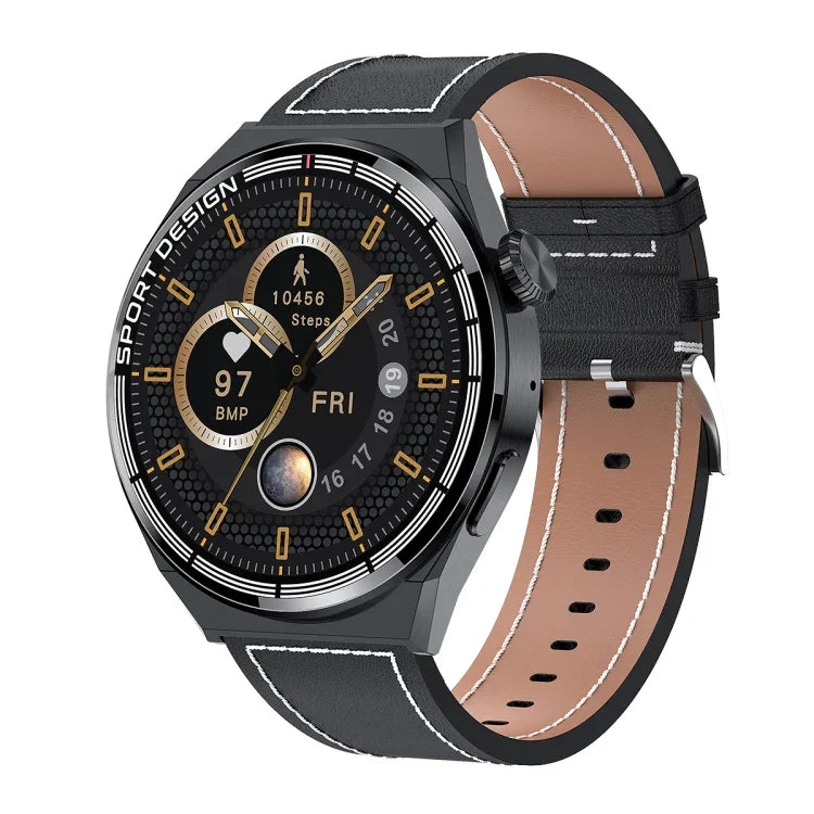HDT 3 Max 1,6 Zoll Smartwatch mit Lederarmband, IP67 wasserdicht, unterstützt Bluetooth-Anrufe/NFC, Lederarmband (Schwarz), Lederarmband (Silber)