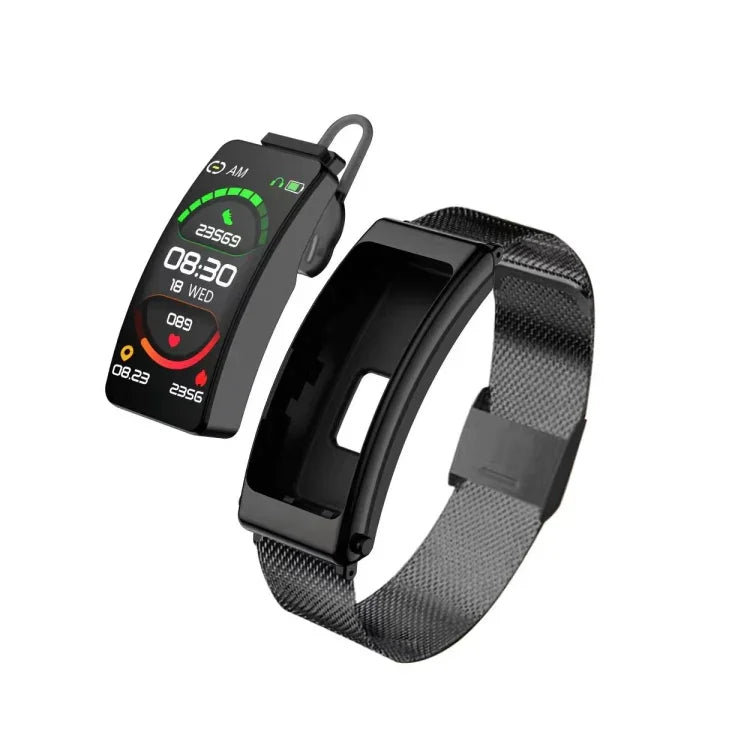 K13 1,14 Zoll Edelstahlarmband-Kopfhörer, abnehmbare Smartwatch mit Bluetooth-Anrufunterstützung, Edelstahlarmband (Schwarz), Edelstahlarmband (Gold)