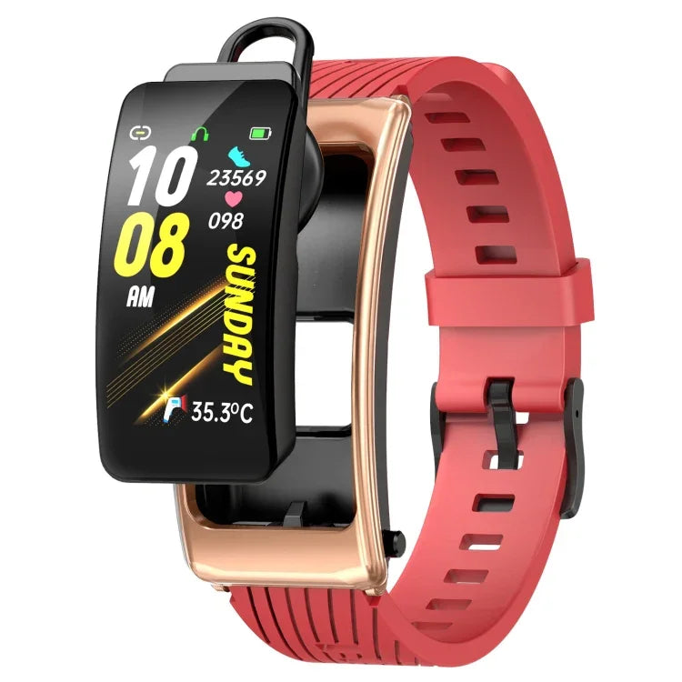K20 1,14 Zoll Silikonarmband Kopfhörer Abnehmbare Lebenswasserfeste Smartwatch Unterstützung Bluetooth Anruf, Silikonarmband (Schwarz Roségold)