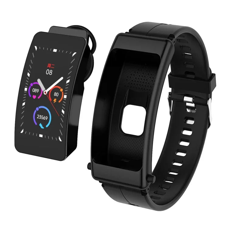 K50 1,08 Zoll Silikonarmband-Kopfhörer, abnehmbar, IP67 wasserdicht, Smartwatch mit Bluetooth-Anrufunterstützung, Silikonarmband (Schwarz), Silikonarmband (Schwarz-Silber)