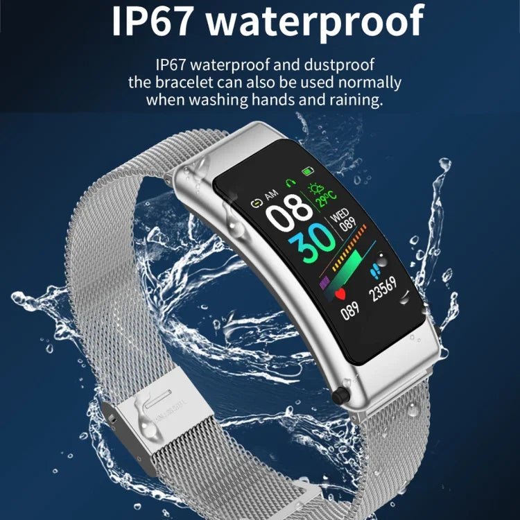 K50 1.08 inch Silicone Band Earphone Detachable IP67 Waterproof Smart Watch Support Bluetooth Call, Silicone Band (Black), Silicone Band (Black Silver)