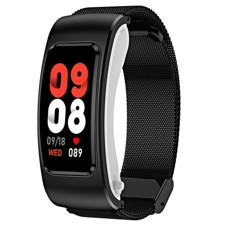 K60 1,08 Zoll Edelstahlarmband-Kopfhörer, abnehmbar, wasserdicht, Smartwatch-Unterstützung, Bluetooth-Anrufe, Edelstahlarmband (Schwarz)