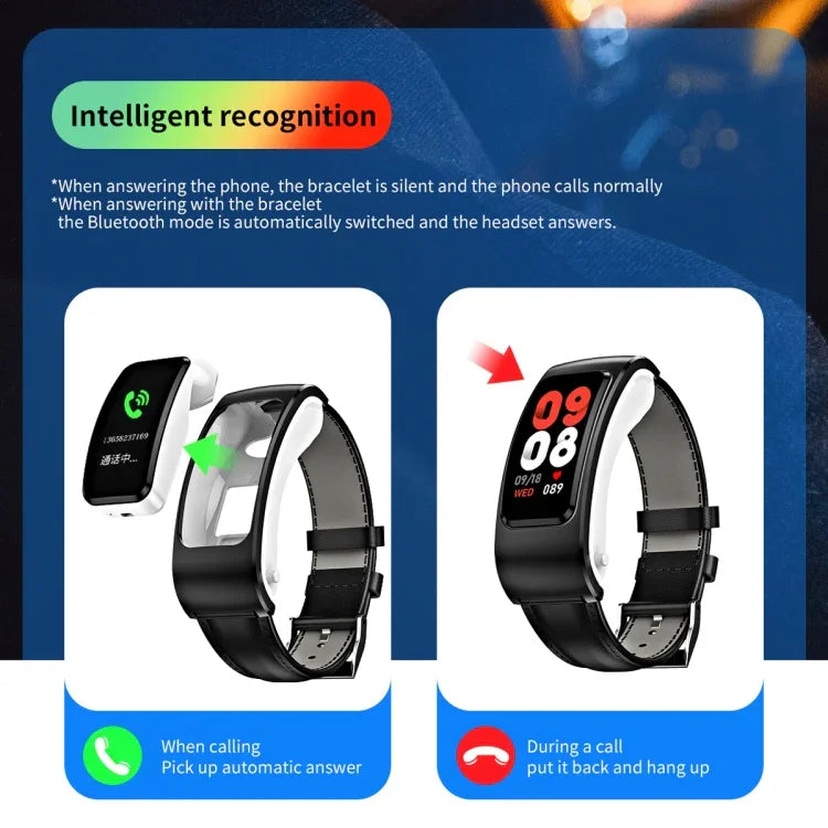 K60 1.08 inch Steel Band Earphone Detachable Life Waterproof Smart Watch Support Bluetooth Call, Steel Band (Black)