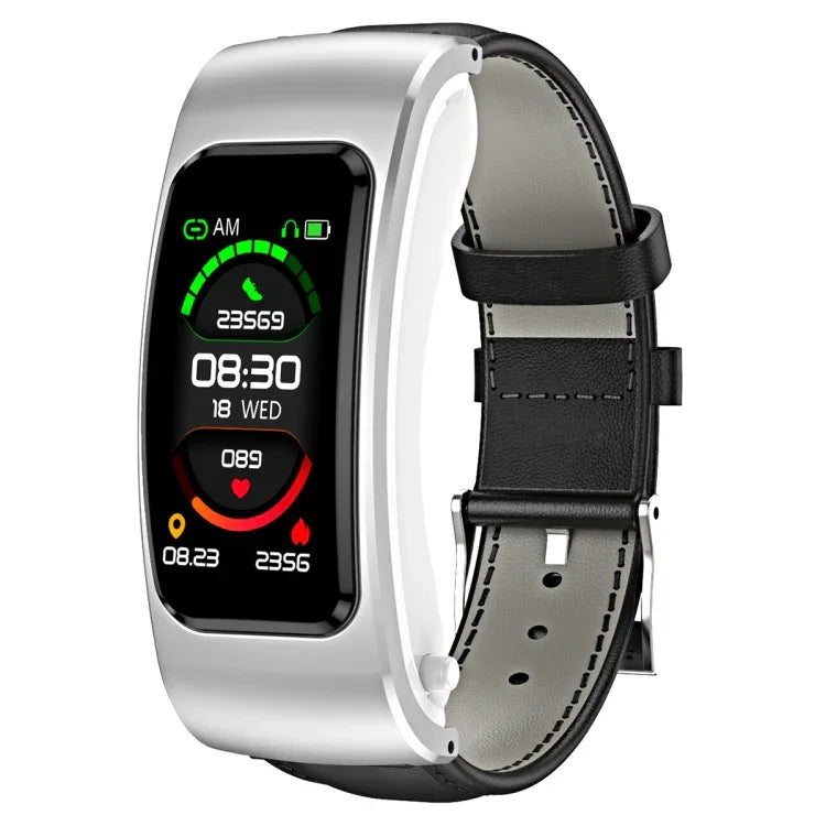 K60 1,08 Zoll Ohrhörer mit abnehmbarem Lederarmband, wasserdicht, für Smartwatch, unterstützt Bluetooth-Anrufe, Lederarmband (Schwarz/Silber), Lederarmband (Braun), Lederarmband (Schwarz), Lederarmband (Braun/Silber)