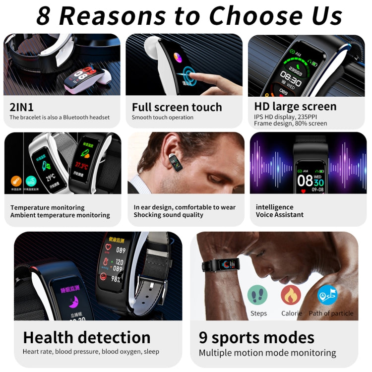 K60 1,08 Zoll Ohrhörer mit abnehmbarem Lederarmband, wasserdicht, für Smartwatch, unterstützt Bluetooth-Anrufe, Lederarmband (Schwarz/Silber), Lederarmband (Braun), Lederarmband (Schwarz), Lederarmband (Braun/Silber)
