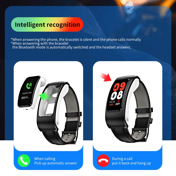 K60 1,08 Zoll Ohrhörer mit abnehmbarem Lederarmband, wasserdicht, für Smartwatch, unterstützt Bluetooth-Anrufe, Lederarmband (Schwarz/Silber), Lederarmband (Braun), Lederarmband (Schwarz), Lederarmband (Braun/Silber)