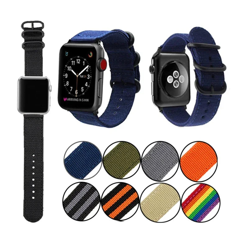 Schwarzes Canvas-Armband mit Dornschließe, für Apple Watch Series 8 &amp; 7 (41 mm) und Apple Watch Series 8 &amp; 7 (45 mm)