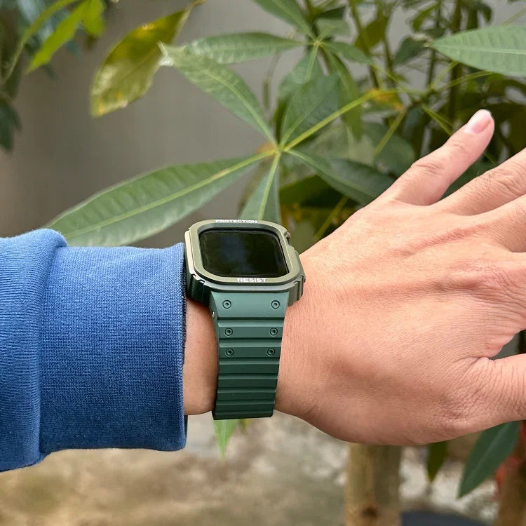 Silikonarmband mit integriertem Rahmen, für Apple Watch Series 8 &amp; 7 (41 mm), SE 2 &amp; 6, SE, 5 &amp; 4 (40 mm), Apple Watch Ultra (49 mm) und Apple Watch Series 8 &amp; 7 (45 mm), SE 2 &amp; 6, SE, 5 &amp; 4 (44 mm).