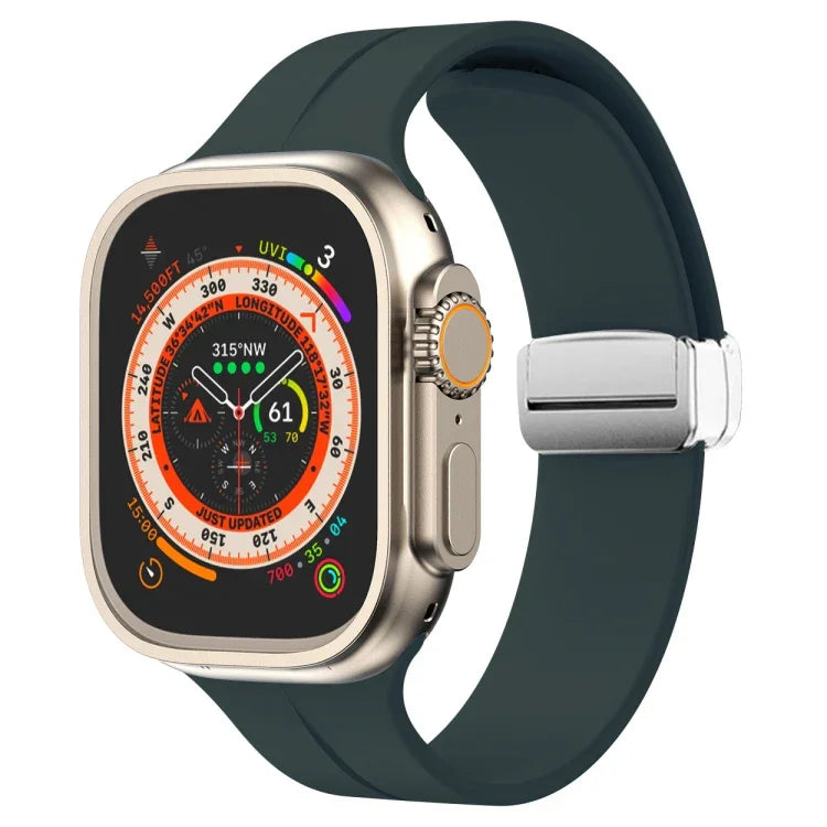 Magnetic Fold Clasp Silicone Watch Band, For Apple Watch Series 8&7 45mm, For Apple Watch Series 8&7 41mm