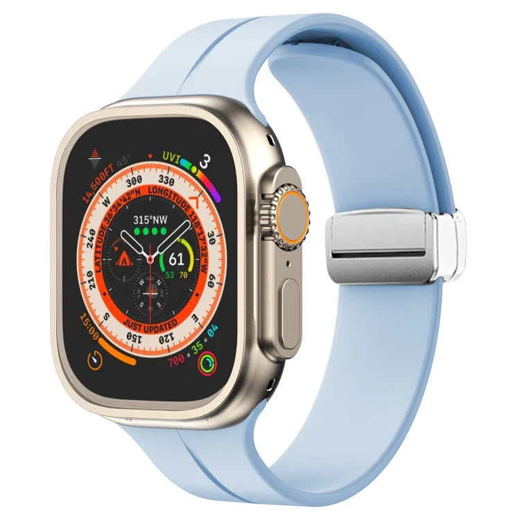 Magnetic Fold Clasp Silicone Watch Band, For Apple Watch Series 8&7 45mm, For Apple Watch Series 8&7 41mm