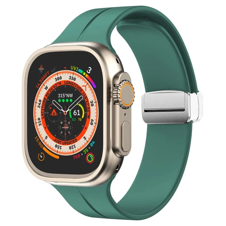 Magnetic Fold Clasp Silicone Watch Band, For Apple Watch Series 8&7 45mm, For Apple Watch Series 8&7 41mm