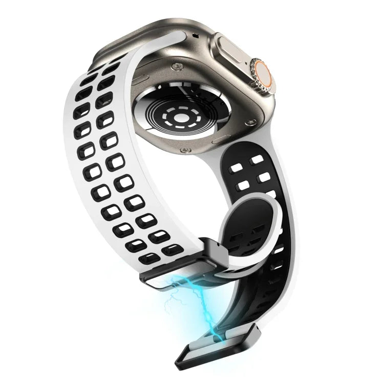 Silikonarmband mit Magnetverschluss und quadratischen Löchern, passend für Apple Watch Series 8 &amp; 7 (45 mm und 41 mm).