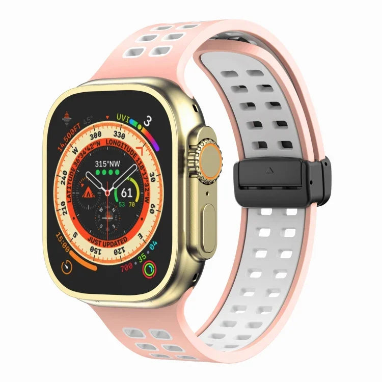 Silikonarmband mit Magnetverschluss und quadratischen Löchern, passend für Apple Watch Series 8 &amp; 7 (45 mm und 41 mm).