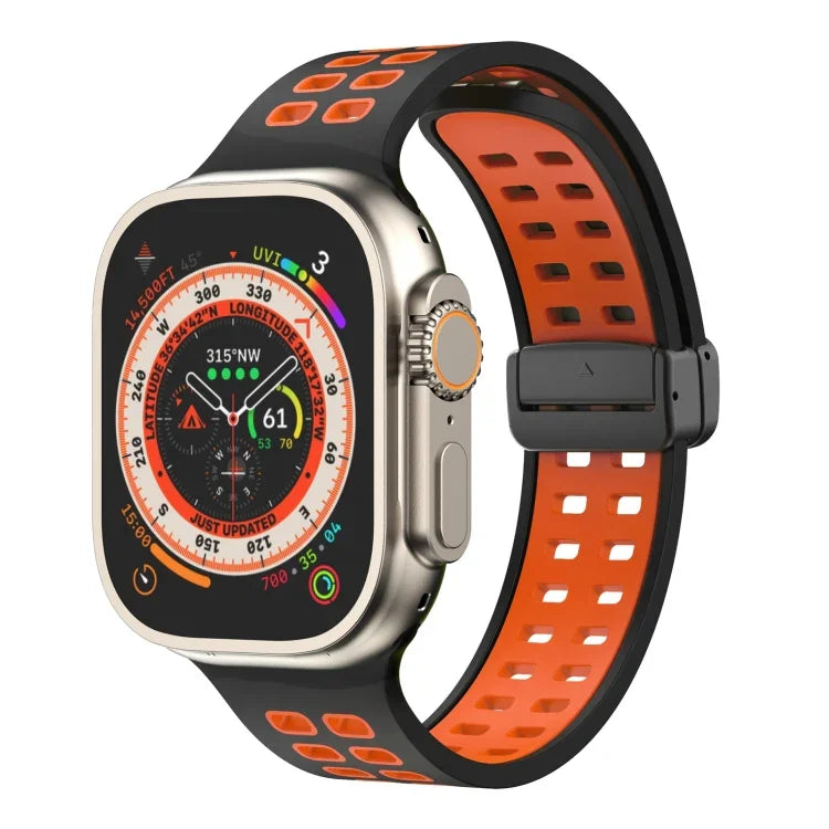 Silikonarmband mit Magnetverschluss und quadratischen Löchern, passend für Apple Watch Series 8 &amp; 7 (45 mm und 41 mm).