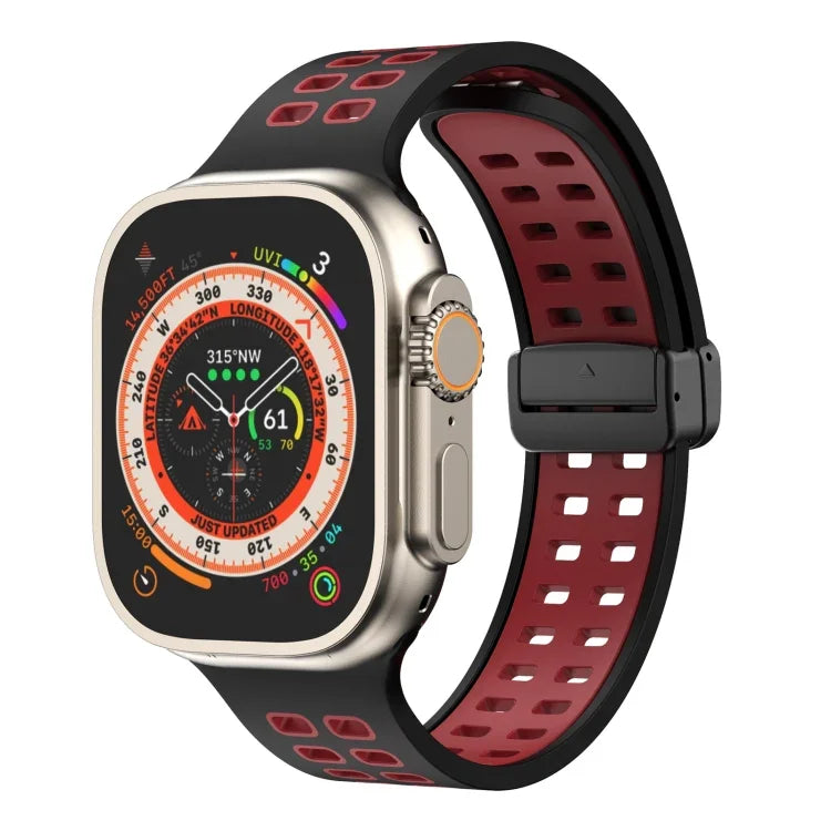Silikonarmband mit Magnetverschluss und quadratischen Löchern, passend für Apple Watch Series 8 &amp; 7 (45 mm und 41 mm).