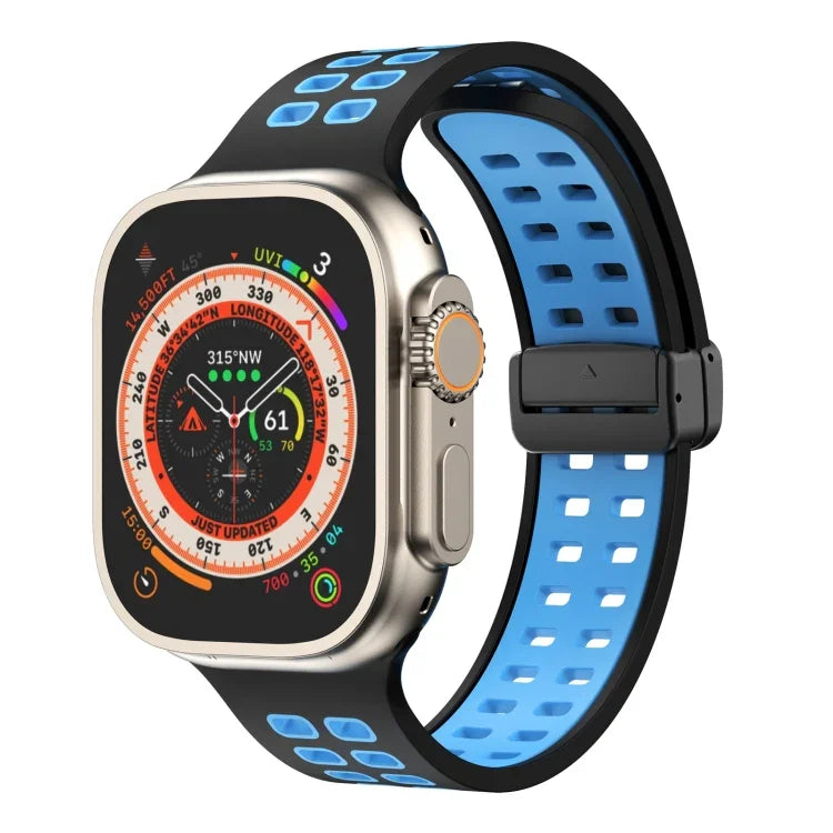 Silikonarmband mit Magnetverschluss und quadratischen Löchern, passend für Apple Watch Series 8 &amp; 7 (45 mm und 41 mm).