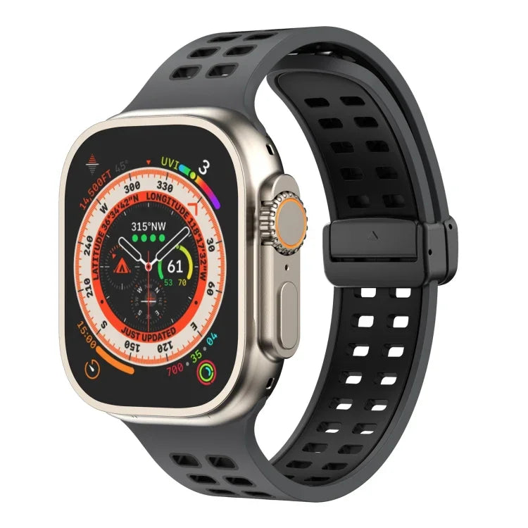 Silikonarmband mit Magnetverschluss und quadratischen Löchern, passend für Apple Watch Series 8 &amp; 7 (45 mm und 41 mm).