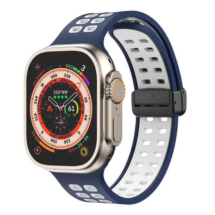 Silikonarmband mit Magnetverschluss und quadratischen Löchern, passend für Apple Watch Series 8 &amp; 7 (45 mm und 41 mm).