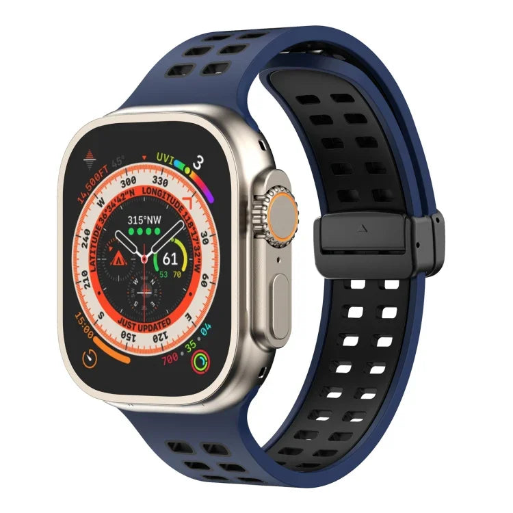 Silikonarmband mit Magnetverschluss und quadratischen Löchern, passend für Apple Watch Series 8 &amp; 7 (45 mm und 41 mm).