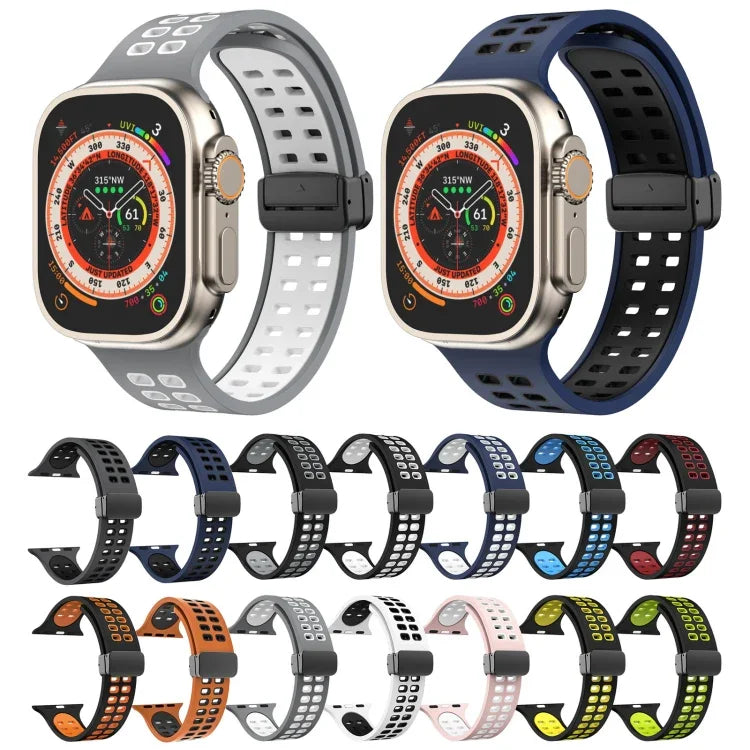 Silikonarmband mit Magnetverschluss und quadratischen Löchern, passend für Apple Watch Series 8 &amp; 7 (45 mm und 41 mm).
