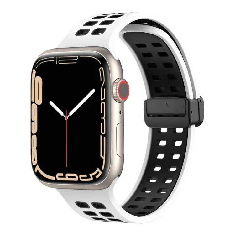 Silikonarmband mit Magnetverschluss und quadratischen Löchern, passend für Apple Watch Series 8 &amp; 7 (45 mm und 41 mm).
