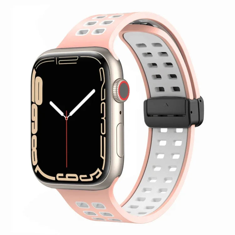 Silikonarmband mit Magnetverschluss und quadratischen Löchern, passend für Apple Watch Series 8 &amp; 7 (45 mm und 41 mm).