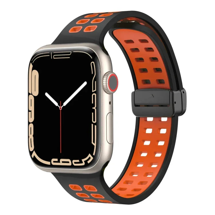 Silikonarmband mit Magnetverschluss und quadratischen Löchern, passend für Apple Watch Series 8 &amp; 7 (45 mm und 41 mm).