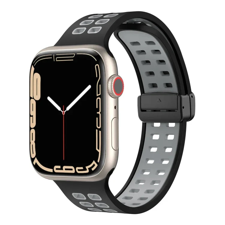 Silikonarmband mit Magnetverschluss und quadratischen Löchern, passend für Apple Watch Series 8 &amp; 7 (45 mm und 41 mm).