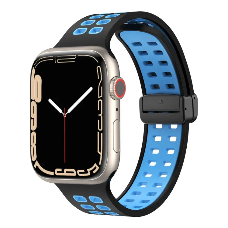 Silikonarmband mit Magnetverschluss und quadratischen Löchern, passend für Apple Watch Series 8 &amp; 7 (45 mm und 41 mm).