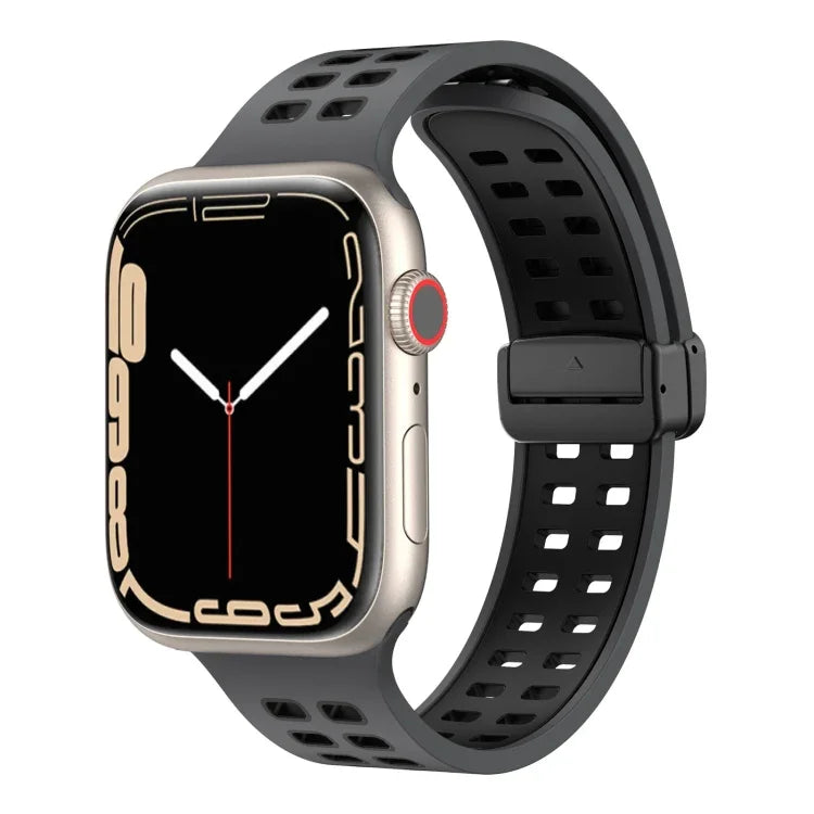 Silikonarmband mit Magnetverschluss und quadratischen Löchern, passend für Apple Watch Series 8 &amp; 7 (45 mm und 41 mm).