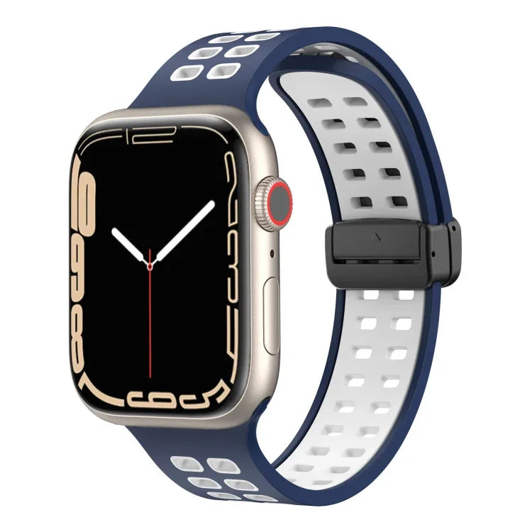 Silikonarmband mit Magnetverschluss und quadratischen Löchern, passend für Apple Watch Series 8 &amp; 7 (45 mm und 41 mm).